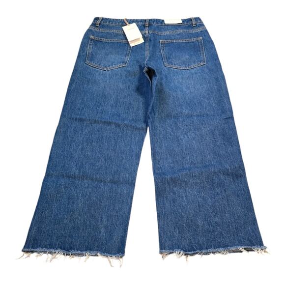 ZARA the New Culotte Embroidered Beaded Raw Hem Straight Leg‎ Jeans Sz Large New - Picture 7 of 16